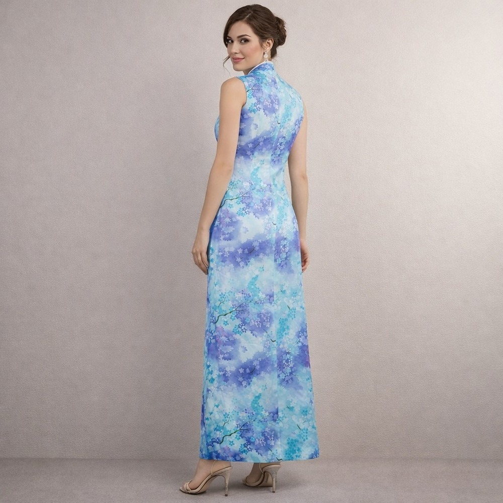 Vintage LIBERTY HOUSE Hawaii Size 10 Cherry Blossom Print Satin Maxi Dress RARE! - Picture 9 of 14